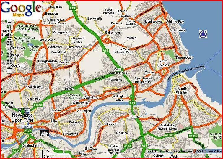 Map of Newcastle Upon Tyne by Google