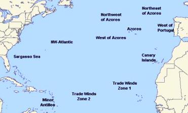 North Atlantic - division to parts according to WeatherOnline