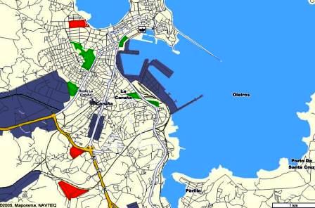 La Coruna - map of the port by Google Maps